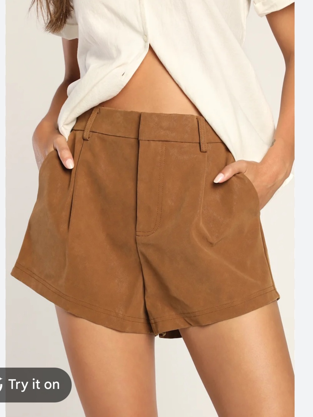 Free People Suede High-Rise Shorts — Camel Brown